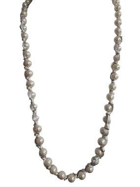 ViVi Faux Pearl Beaded Ribbon Wrapped Chain Necklace